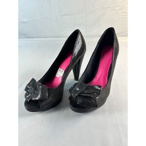 Christian Siriano Payless Women Peep Toe Heels Size 6.5 Black Bow Platform Glam